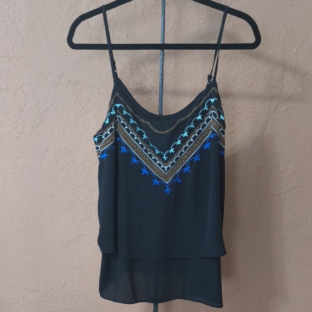 Apt. 9 Women's Black Embroidered Tiered Tank Top Size L